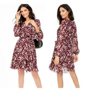 I.N.C INTERNATIONAL CONCEPTS BURGUNDY FLORAL DRESS SIZE 8